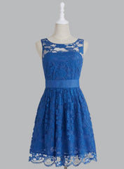 Cheap bridesmaid dresses,Bridesmaid Dress, Simple Royal Blue Scoop Lace Short Knee Length