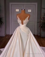 Chic A-Line Cathedral Sleeveless V-Neck Long Wedding Dress