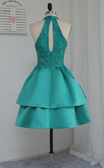 Chic Green Satin and Lace Layers Homecoming Dress, New Homecoming Dress