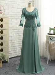 Chic Plus Size Green Mother Of The Bride Dresses A-line V-neck Chiffon Lace Wedding Party Dress