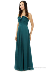 Chiffon Hunter Green Sweatheart Neck Long Bridesmaid Dresses