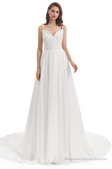 Chiffon Lace Spaghetti Straps Beading Wedding Dresses