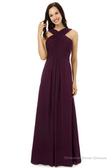 Chiffon Purple Halter Long Bridesmaid Dresses