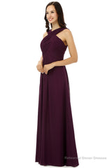 Chiffon Purple Halter Long Bridesmaid Dresses