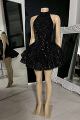 Classic High Neck Sequins Appliques Short Homecoming Dress For Black Women Birthday Outfits