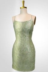 Cute Green Spaghetti straps  Lace Up Sequined Homecoming Party Dress