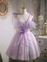 Cute Lavender Tulle Short Prom Dress, Lavender Homecoming Dress 2025