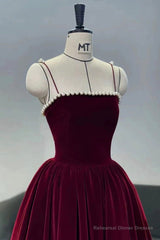 Cute Spaghetti Straps Velvet Short Prom Dress, A-Line Homecoming Party Dress