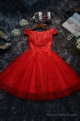 Cute Tulle Short A-Line Prom Dress, Off the Shoulder Homecoming Party Dress