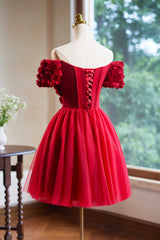 Cute Tulle Short Prom Dress with Appliques, Red A-Line Homecoming Party Dress