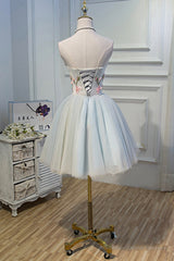 Cute Tulle Short Prom Dress with Lace, A-Line Homecoming Party Dress