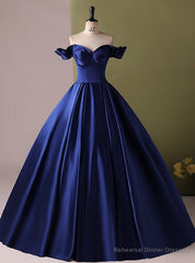 Dark Blue Satin Off the Shoulder Quinceanera Dress