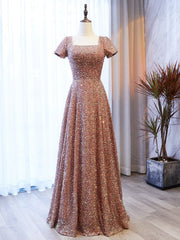 Dark Champagne Sequins Square Prom Dress