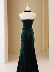 Dark Green Velvet Long Evening Dress Party Dress, A-line Green Bridesmaid Dress