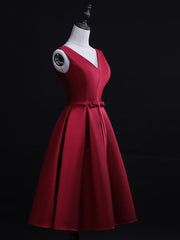 Dark Red Satin Short Homecoming Dress, Lovely Bridesmaid Dress