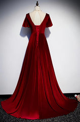 Dark Red Velvet  Long Prom Dress, Charming Formal Gown