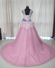 Debutante Sweet 16 Princess Dresses Pink Tulle Lace Backless Quinceanera Dresses