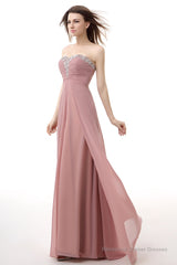 Dusty Pink A-Line Sweetheart Pleated Prom Dresses