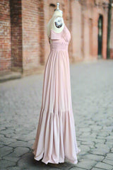 Dusty Rose A-Line Bow Ruffle Sleeveless Chiffon Bridesmaid Dress