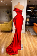 Strapless Red Mermaid Prom Dress With Beads