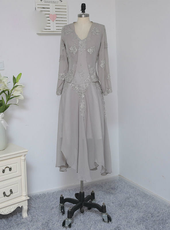 Elegance Silver Mother Of The Bride Dresses A-line With Jacket Chiffon