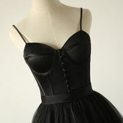 Elegant Black Straps Tulle Sweetheart Prom Dress, Black Party Dress