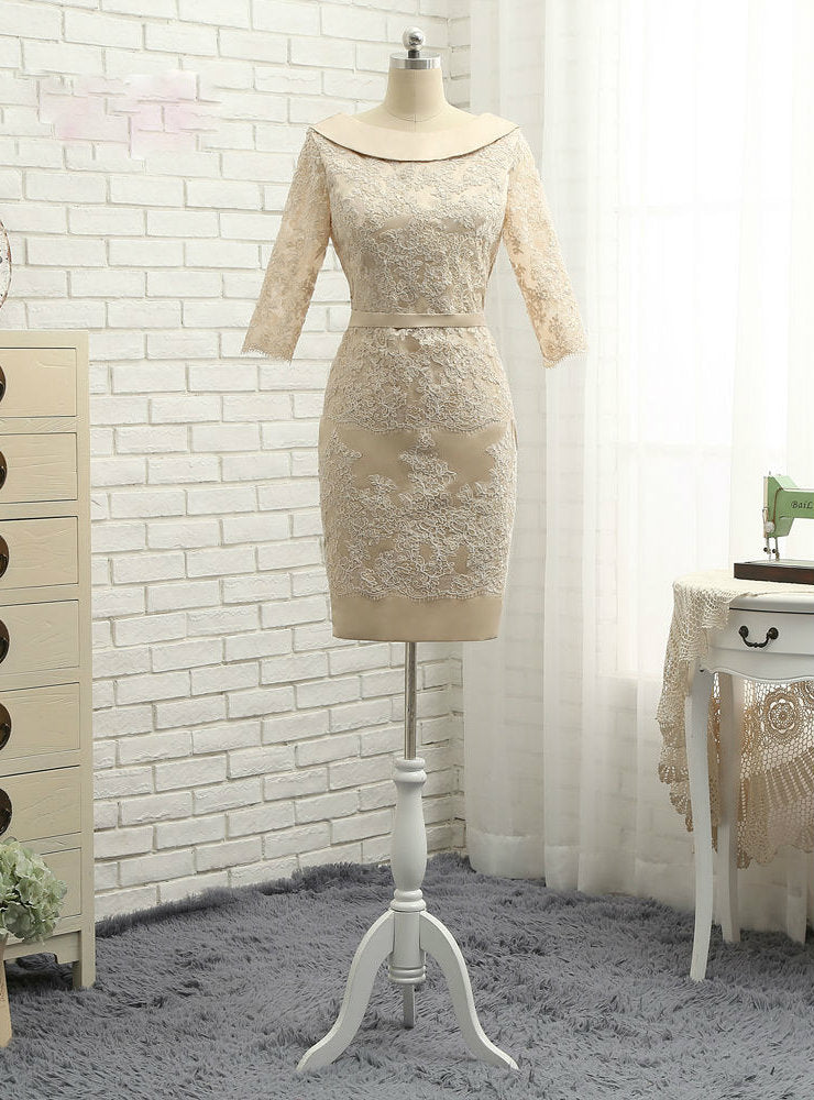 Elegant Champagne Mother Of The Bride Dresses Sheath Long Sleeves Lace