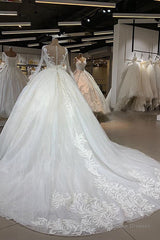 Elegant Long Ball Gown Sweetheart Tulle Wedding Dress with Sleeves