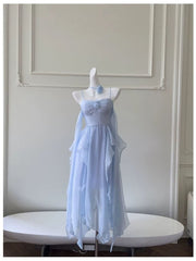 Elegant Spaghetti Straps Blue Chiffon Homecoming Dress Birthday Dress