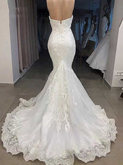 Elegant Sweetheart Short Sleeves Lace Mermaid Wedding Dresses