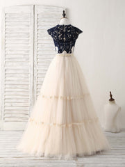 Elegant Tulle Lace Applique Long Prom Dress Tulle Evening Dress