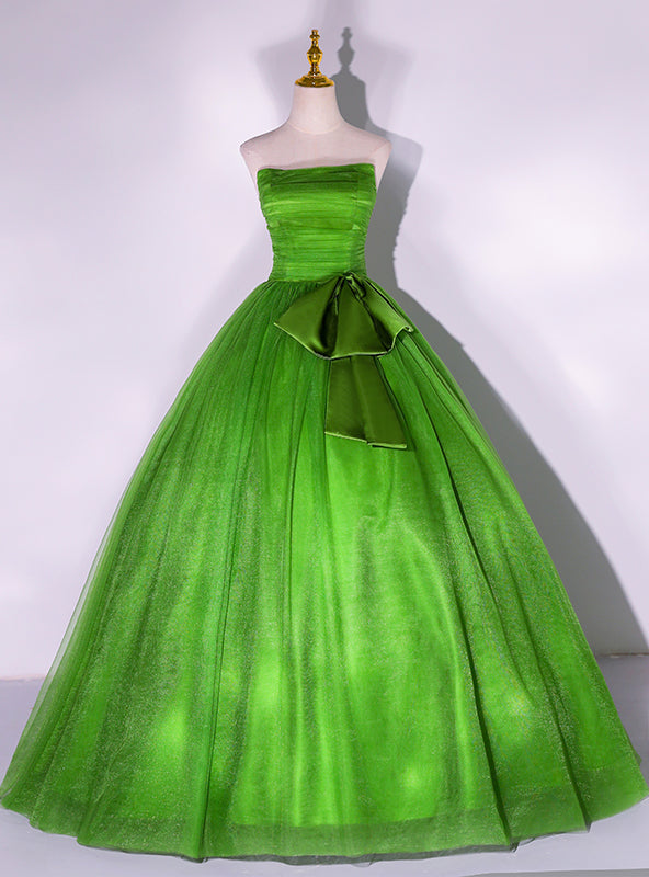 Emerald Green Tulle Strapless Pleats Quinceanera Dress