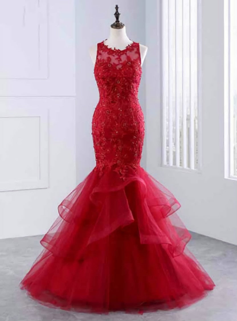 Evening Dresses Red Prom Dresses Lace Prom Dress Mermaid Prom Dresses