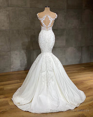 Exquisite Long Lace V-neck Sleeveless Mermaid Wedding Dresses