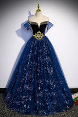 Fantasy Blue Ballgown Tulle Prom Dress with Bling