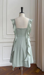 Fashion Green A Line Homecoming Dress Satin Mini Prom Dress