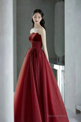 Burgundy tulle sequins long prom dress evening dress