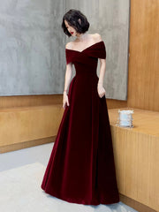 Burgundy Velvetl Long Prom Party Dress