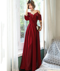 Burgundy satin prom dress simple evening dress