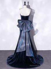 Prom Dresses,spaghetti Strap Prom Dresses, Blue Evening Dresses Velvet Party Dresses