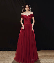 Elegant satin tulle long prom dress A-line evening dress