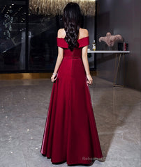 Shiny satin long prom dress burgundy evening dress