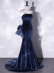 Prom Dresses,spaghetti Strap Prom Dresses, Blue Evening Dresses Velvet Party Dresses