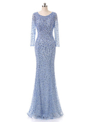 Floor-length Beading Sequin Fishtail Long Sleeve Evening Dress