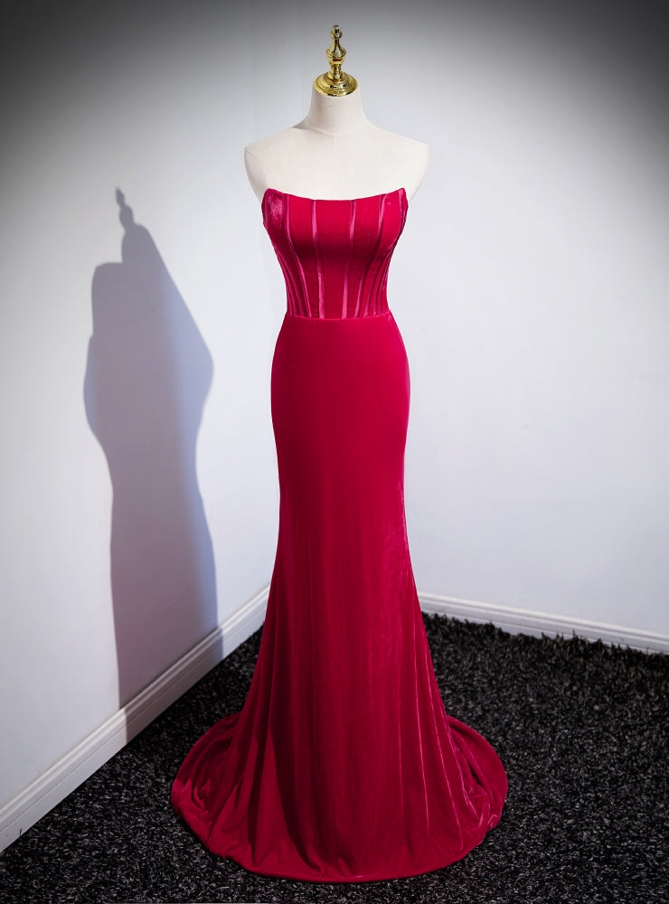 Fuchsia Mermaid Velvet Strapless Prom Dress