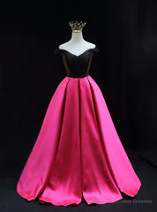 Fuchsia Satin Off the Shoulder Prom Dress