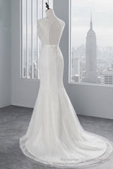 Glamorous Long Mermaid Tulle Appliques Lace Wedding Dress