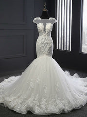 Glamorous Wedding Dresses Mermaid Wedding Dress Appliques Scoop Neck