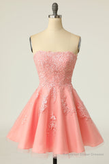 Gorgeous Pink A-Line Short Mini Tulle Homecoming Dress With Appliques