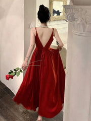 Gorgeous A Line Spaghetti Straps Red Ankle Length Evening Dress Prom Dresses Birthday Outfits